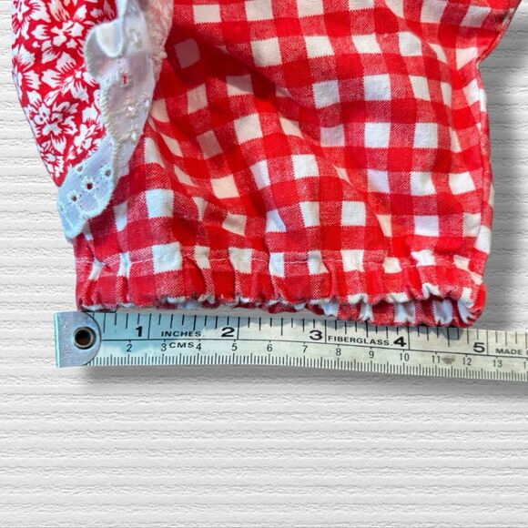 Vintage Bonjour Girls Peasant Top Red Gingham Eyelet Lace Y2K Cottagecore 10/12 - Picture 8 of 8